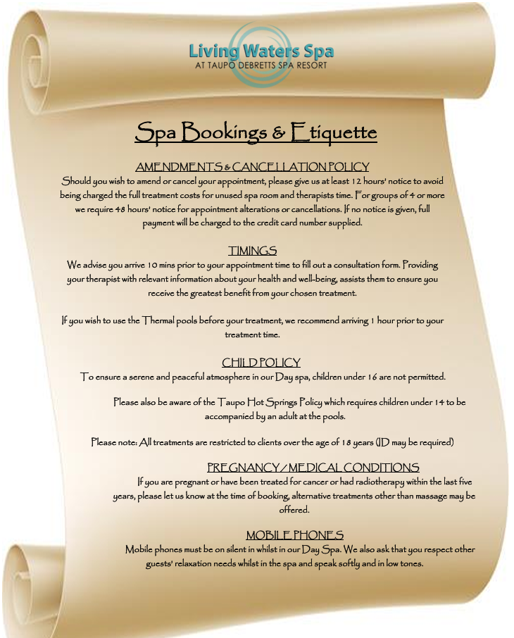 Spa bookings and etiguette